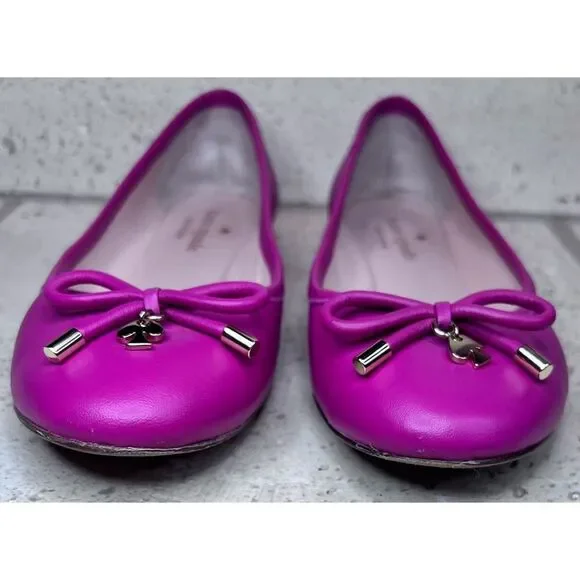Kate Spade Pink Leather Ballet Flats Willia Bow Gold Spade Charm Shoes Sz 5.5 - Picture 2 of 13